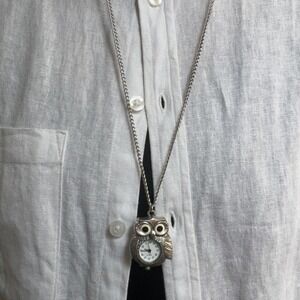 SILVER TONE OWL PENDANT WATCH NECKLACE
